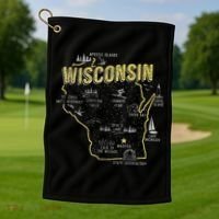 Wisconsin Map Of Memorable Spots Golf Towel thumb 1