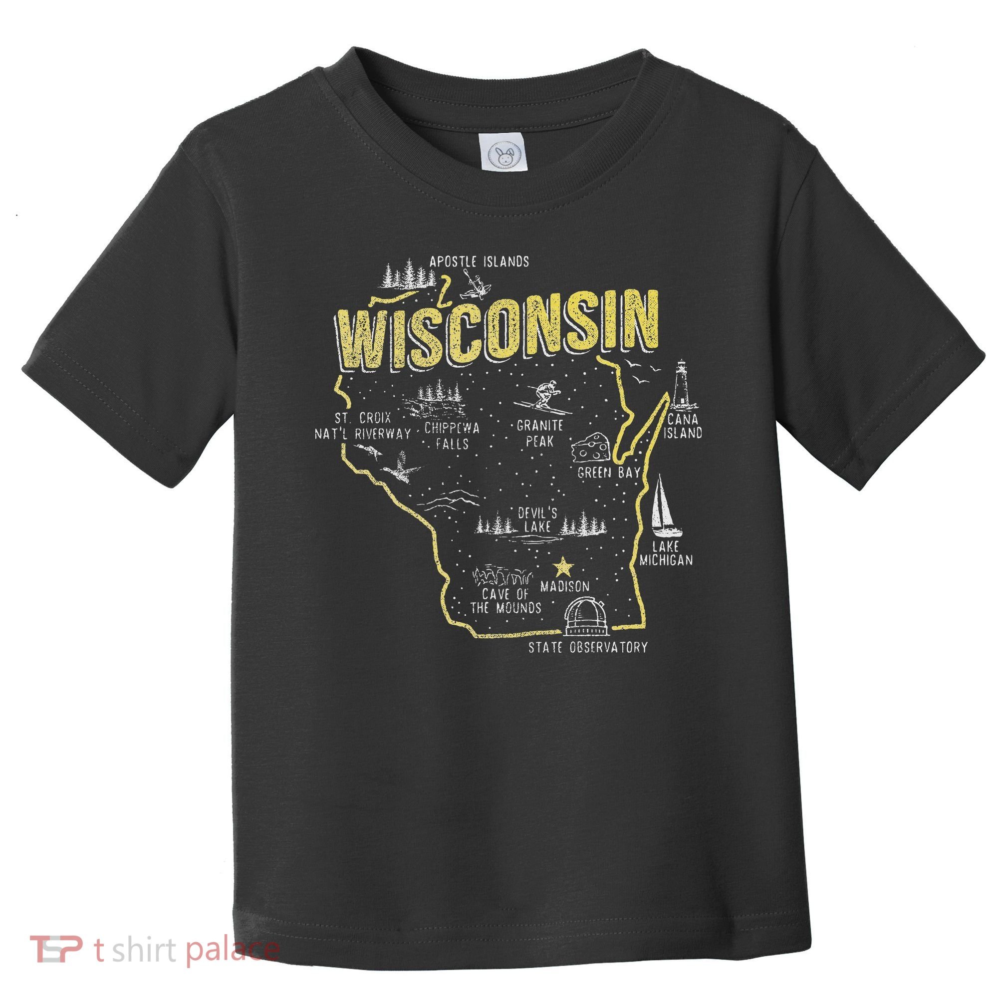 Wisconsin Map Of Memorable Spots Toddler T-Shirt