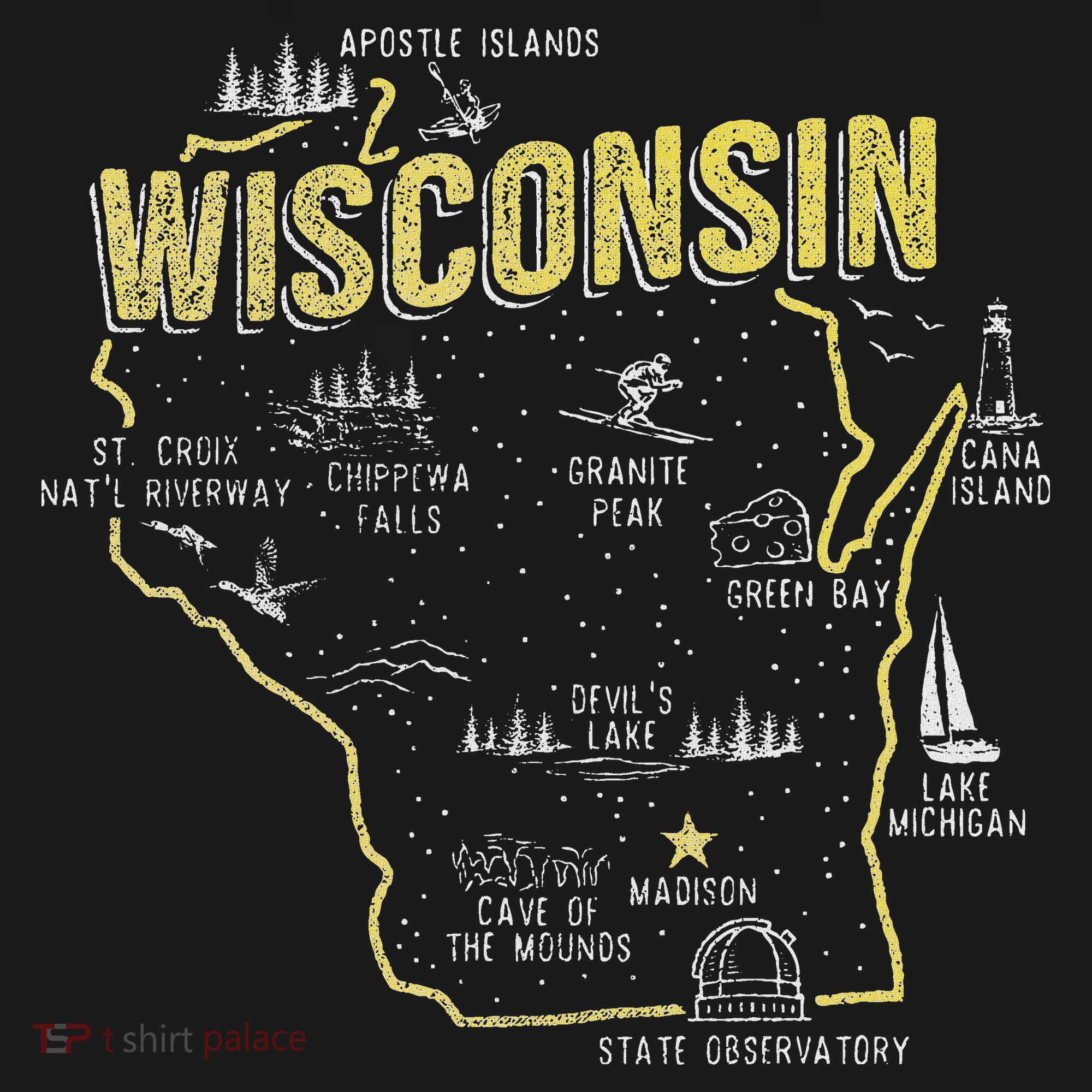 Wisconsin Map Of Memorable Spots Toddler T-Shirt