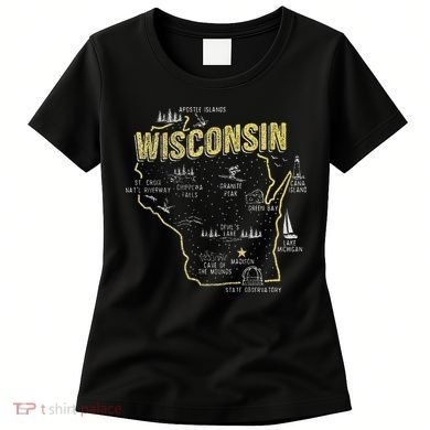 Wisconsin Map Of Memorable Spots Women's T-Shirt