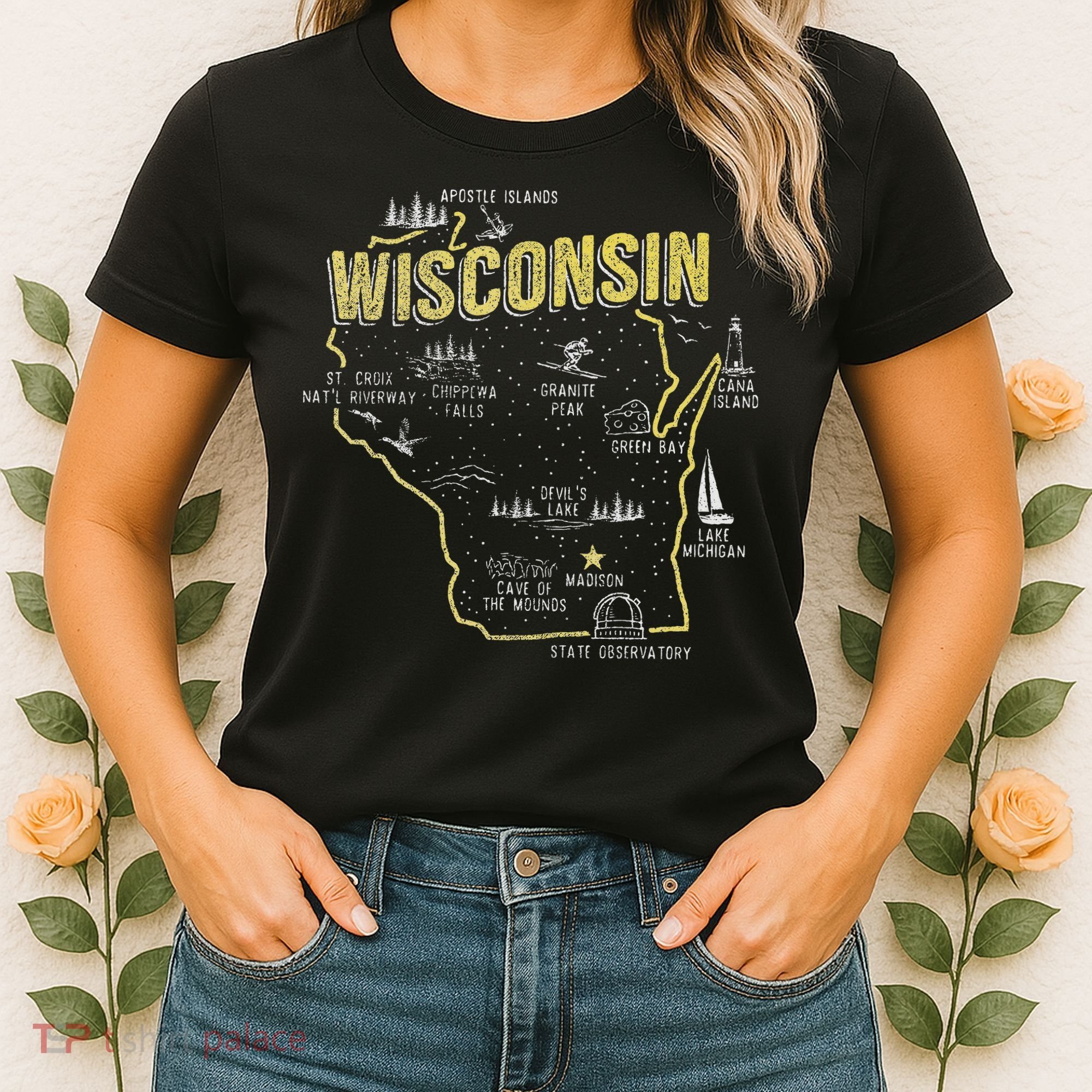 Wisconsin Map Of Memorable Spots Women's T-Shirt