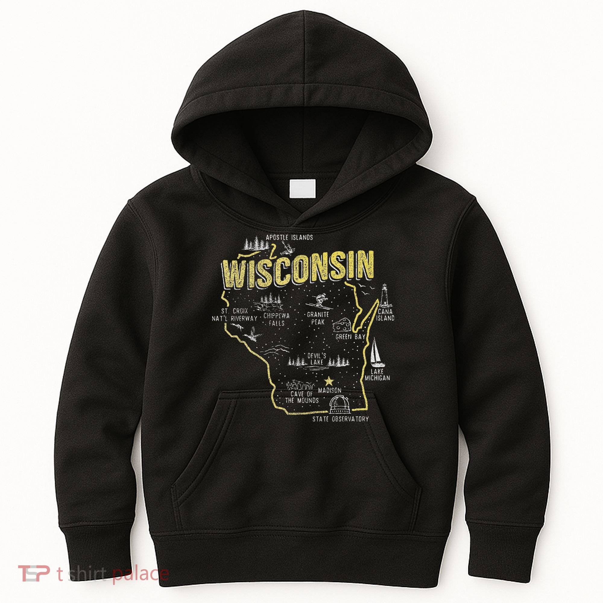 Wisconsin Map Of Memorable Spots Kids Hoodie
