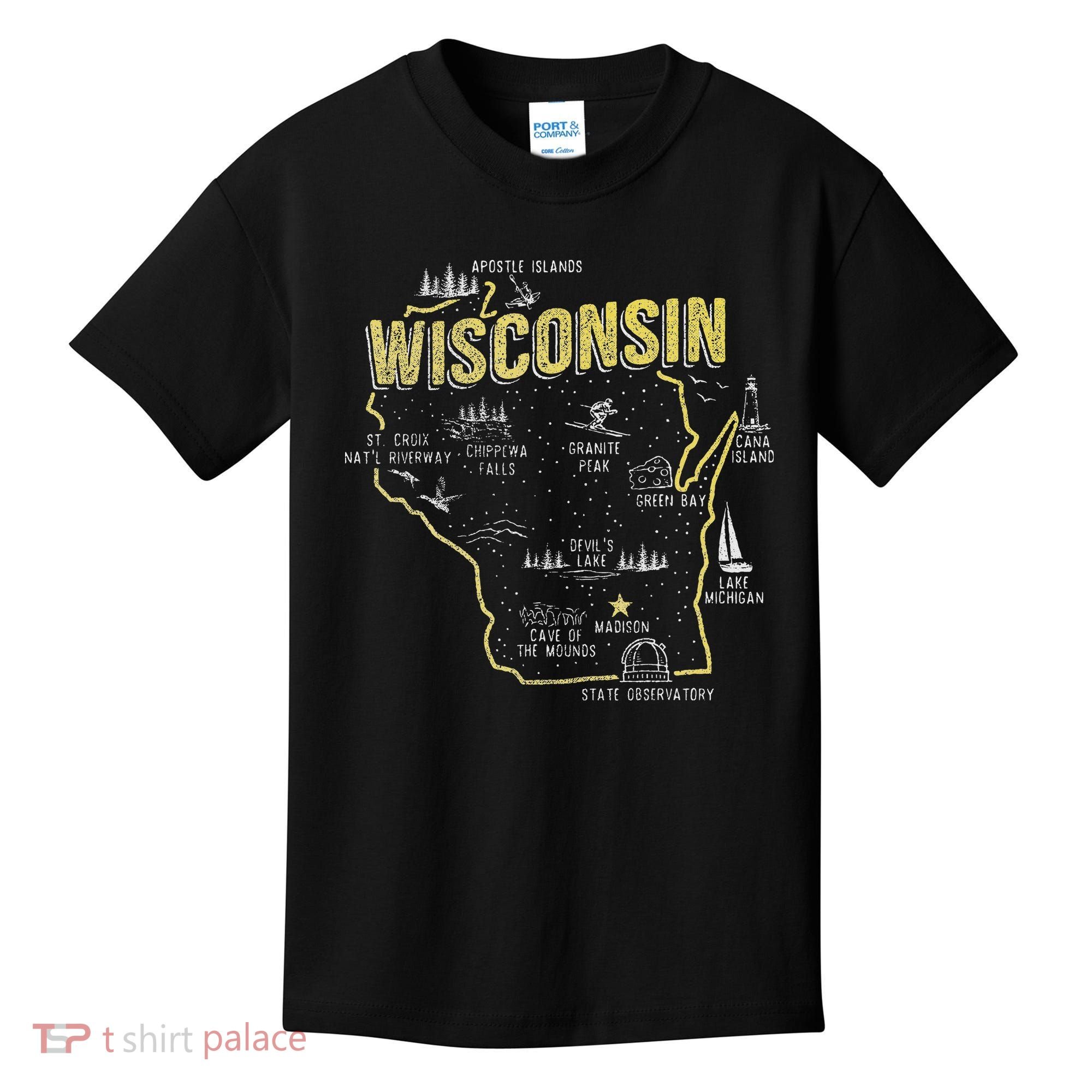 Wisconsin Map Of Memorable Spots Kids T-Shirt