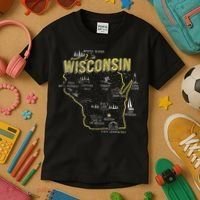 Wisconsin Map Of Memorable Spots Kids T-Shirt thumb 3