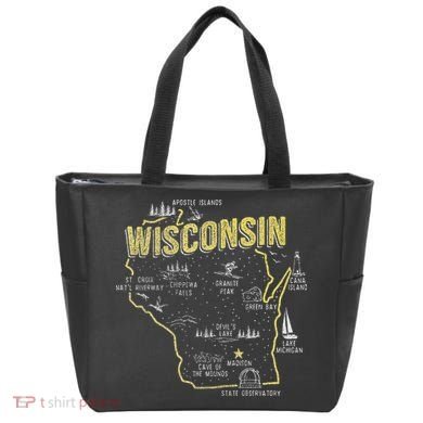 Wisconsin Map Of Memorable Spots Tote Bag