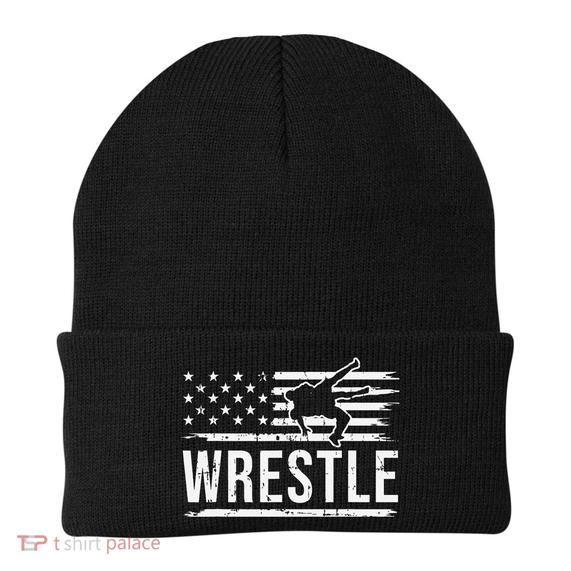 wrestling MMA patriotic flag theme for wrestler graphic  Beanie