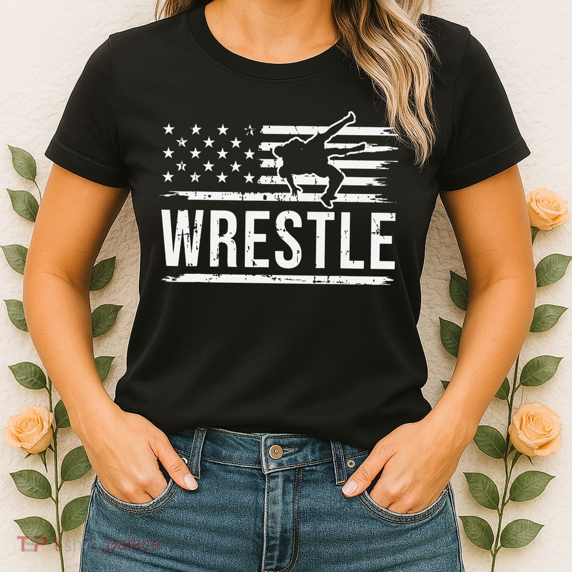 wrestling MMA patriotic flag theme for wrestler graphic  Women's T-Shirt