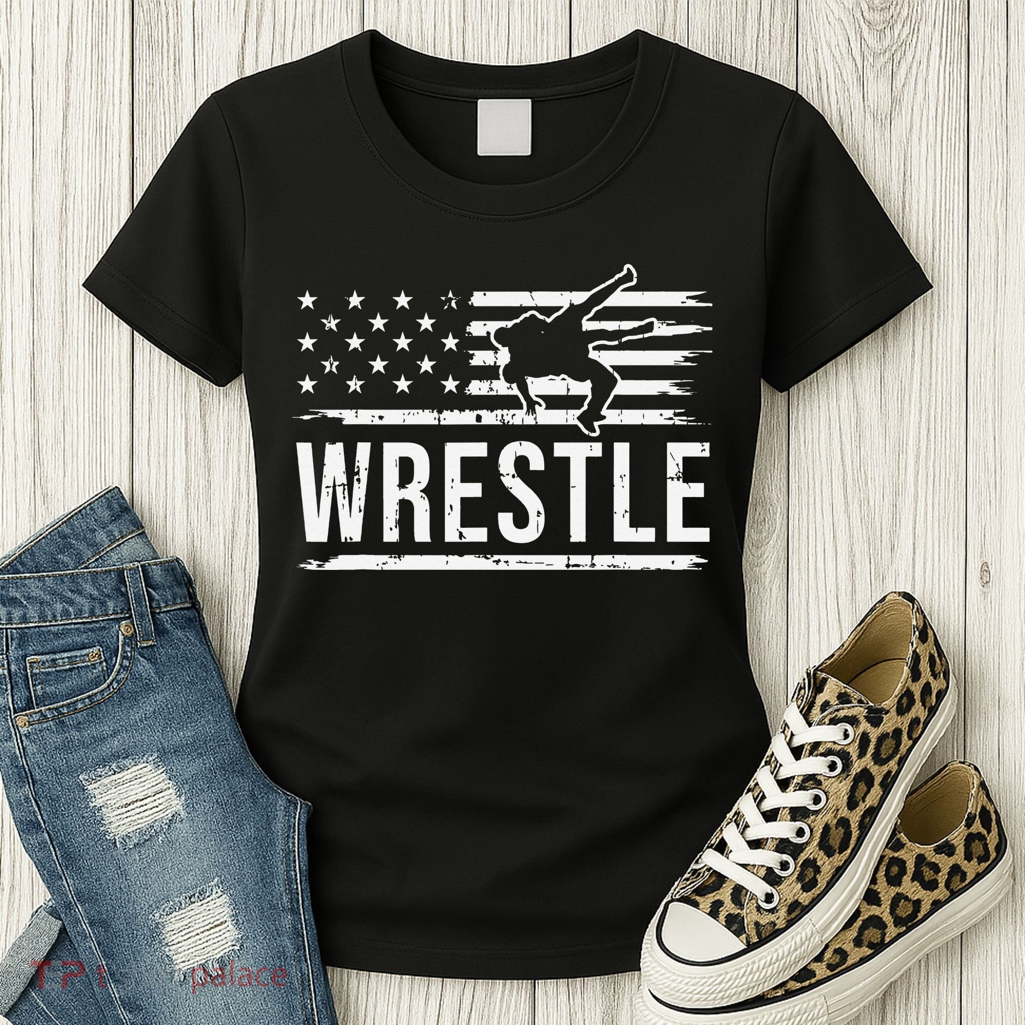 wrestling MMA patriotic flag theme for wrestler graphic  Women's T-Shirt