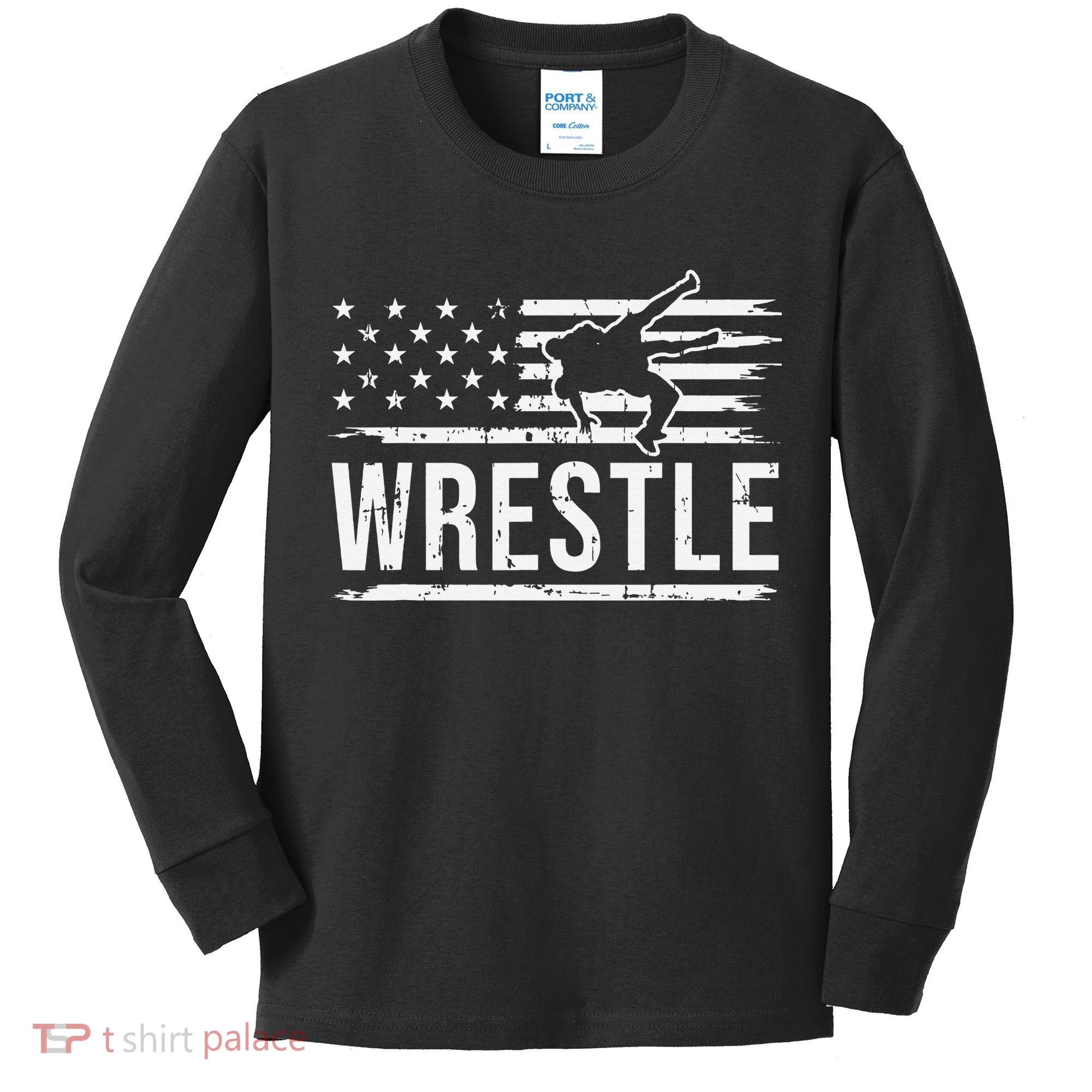 wrestling MMA patriotic flag theme for wrestler graphic  Kids Long Sleeve Shirt