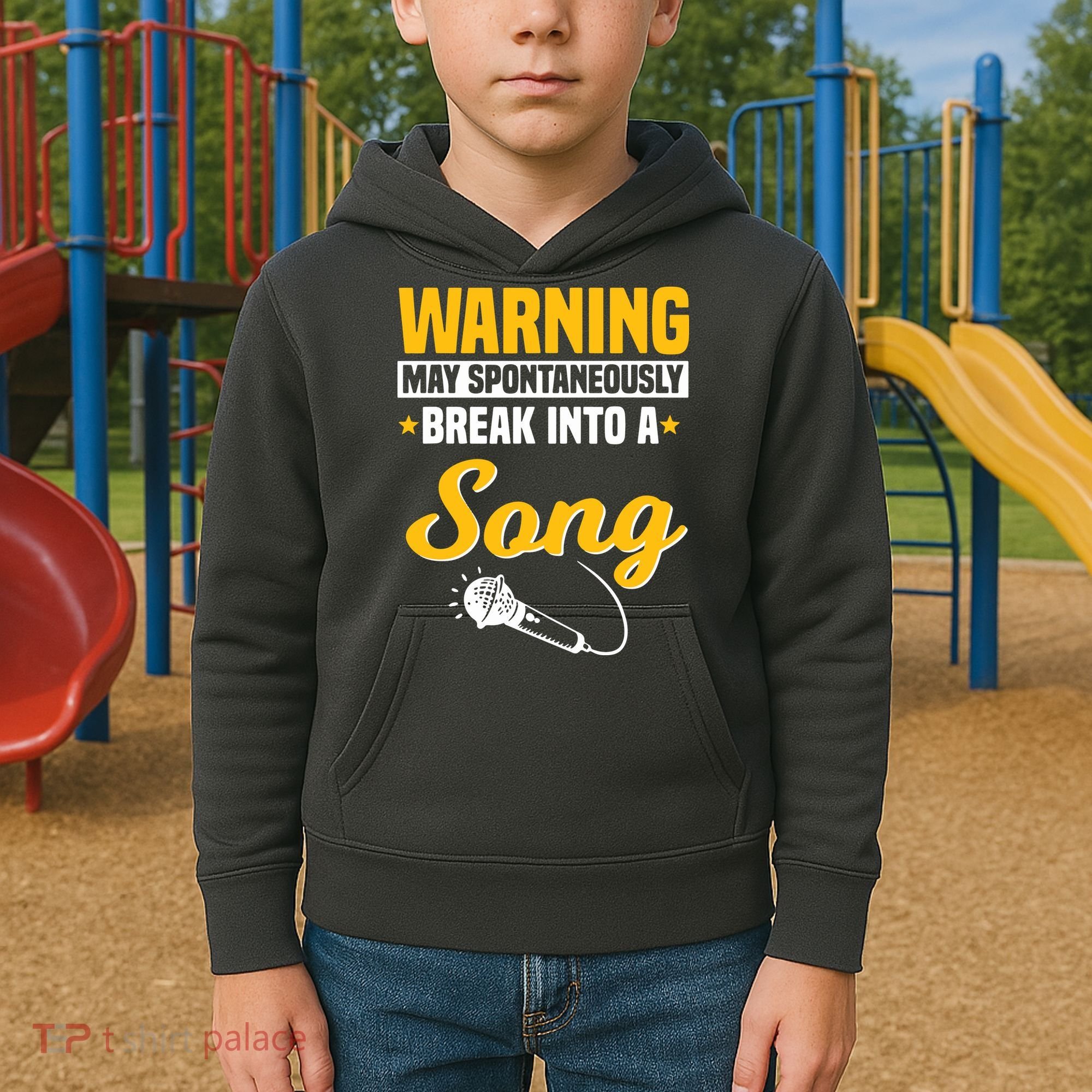 Warning May Spontaneously Break Into A Song Karaoke Lover Kids Hoodie