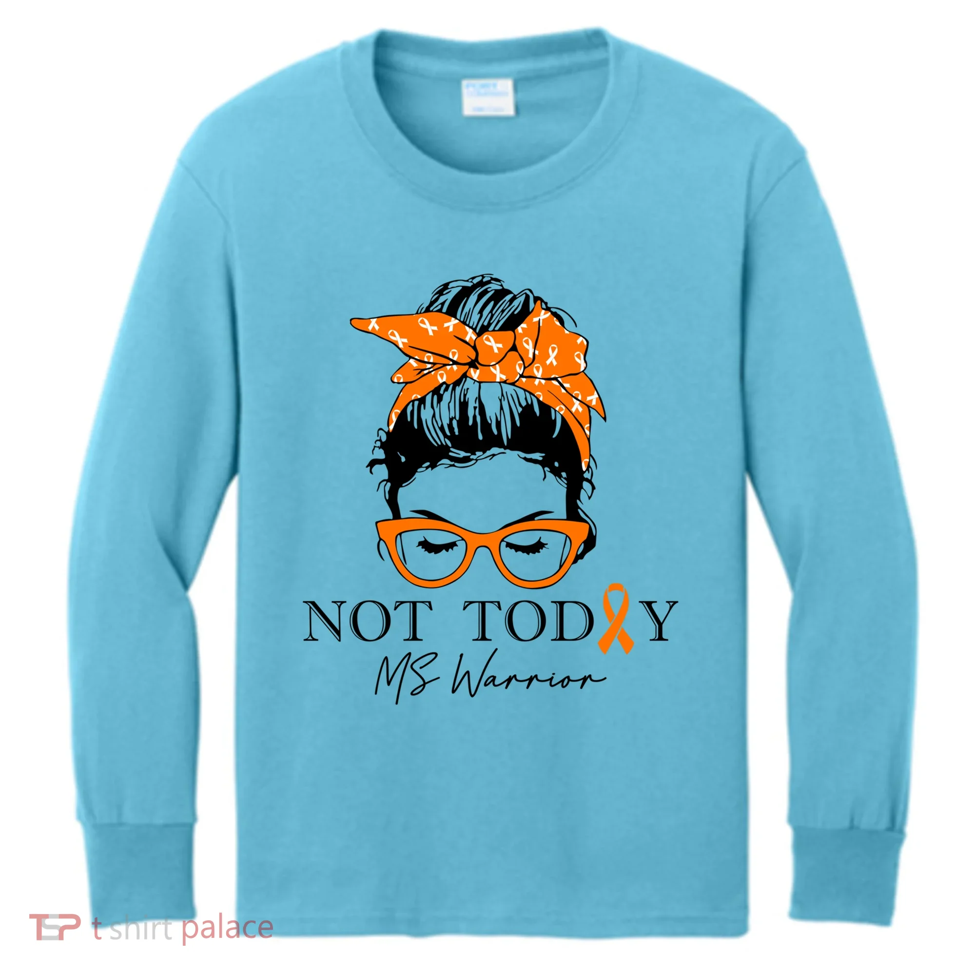 Wo Multiple Sclerosis Awareness Messy Bun Ms Warrior Gift Kids Long Sleeve Shirt