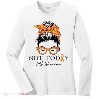 Wo Multiple Sclerosis Awareness Messy Bun Ms Warrior Gift Women's Long Sleeve Shirt