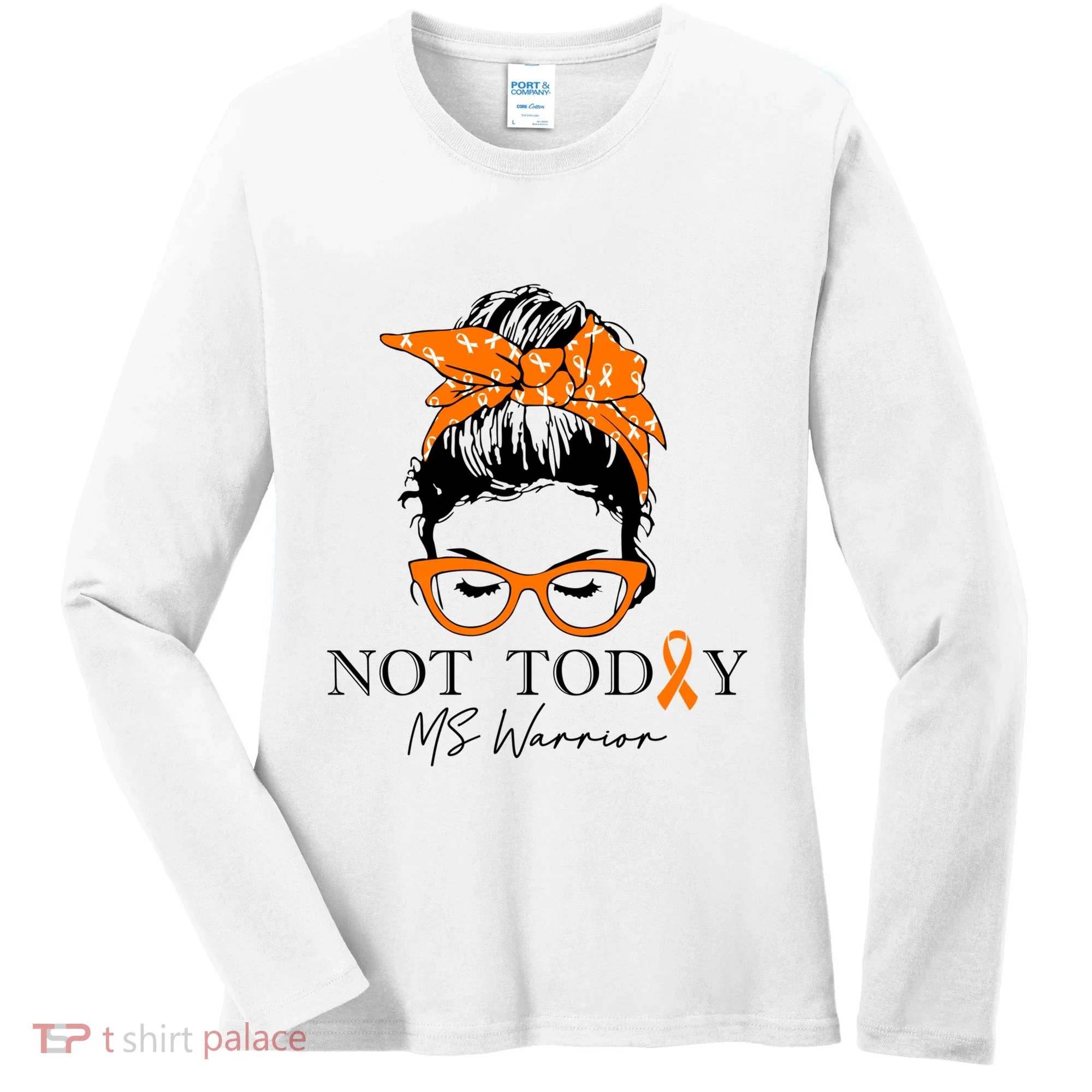 Wo Multiple Sclerosis Awareness Messy Bun Ms Warrior Gift Women's Long Sleeve Shirt