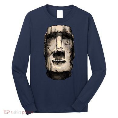 Watercolor Moai Statue Long Sleeve Shirt