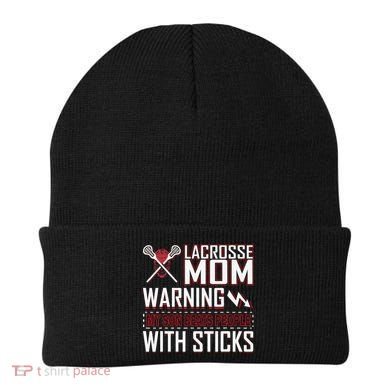 Warning My Son Beats People With Sticks Lacrosse Mom Beanie