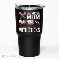 Warning My Son Beats People With Sticks Lacrosse Mom Tumbler thumb 0