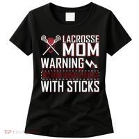 Warning My Son Beats People With Sticks Lacrosse Mom Women's T-Shirt thumb 0