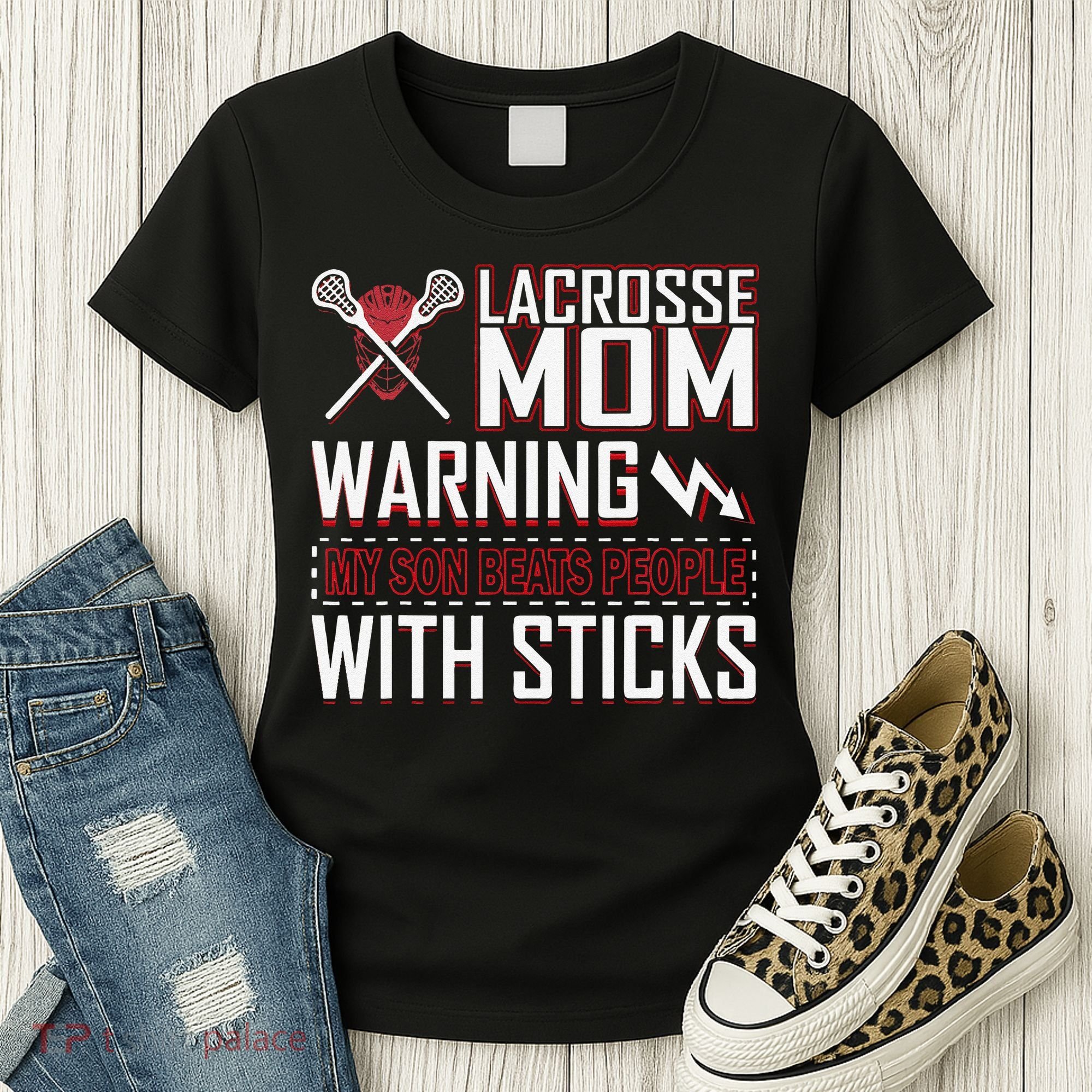 Warning My Son Beats People With Sticks Lacrosse Mom Women's T-Shirt