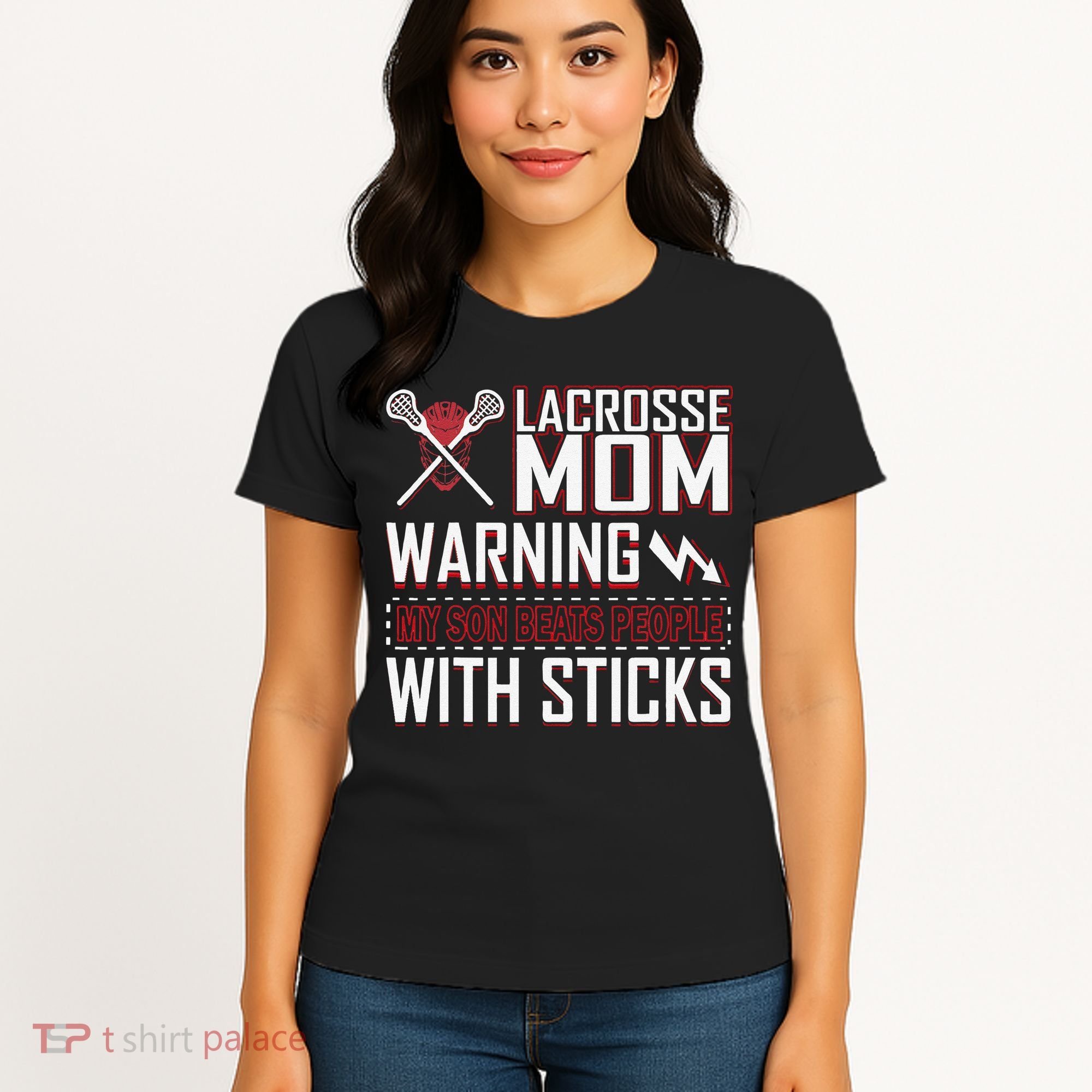 Warning My Son Beats People With Sticks Lacrosse Mom Women's T-Shirt
