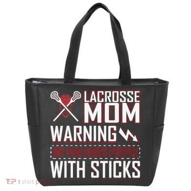 Warning My Son Beats People With Sticks Lacrosse Mom Tote Bag