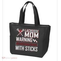 Warning My Son Beats People With Sticks Lacrosse Mom Tote Bag thumb 3