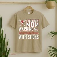 Warning My Son Beats People With Sticks Lacrosse Mom T-Shirt thumb 2