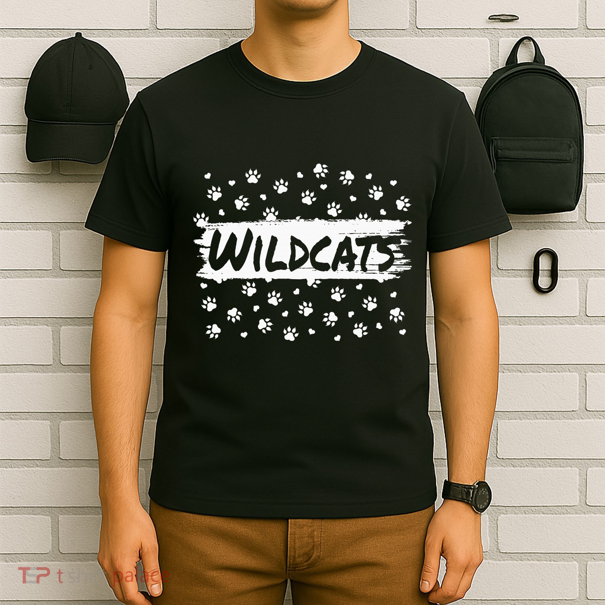 Wildcats Mascot School Spirit Back To School Footprint Squad T-Shirt