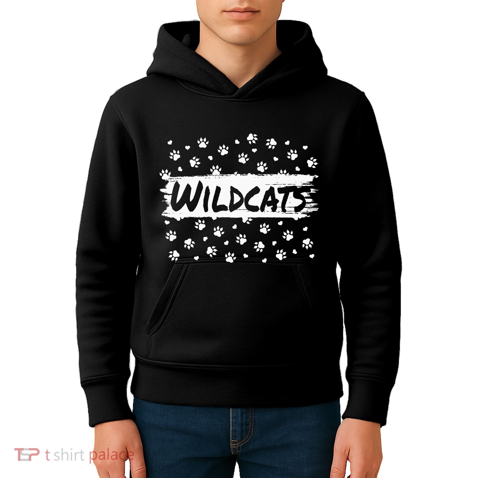 Wildcats Mascot School Spirit Back To School Footprint Squad Kids Hoodie