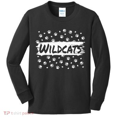 Wildcats Mascot School Spirit Back To School Footprint Squad Kids Long Sleeve Shirt