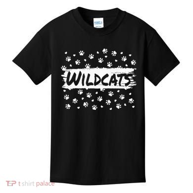 Wildcats Mascot School Spirit Back To School Footprint Squad Kids T-Shirt