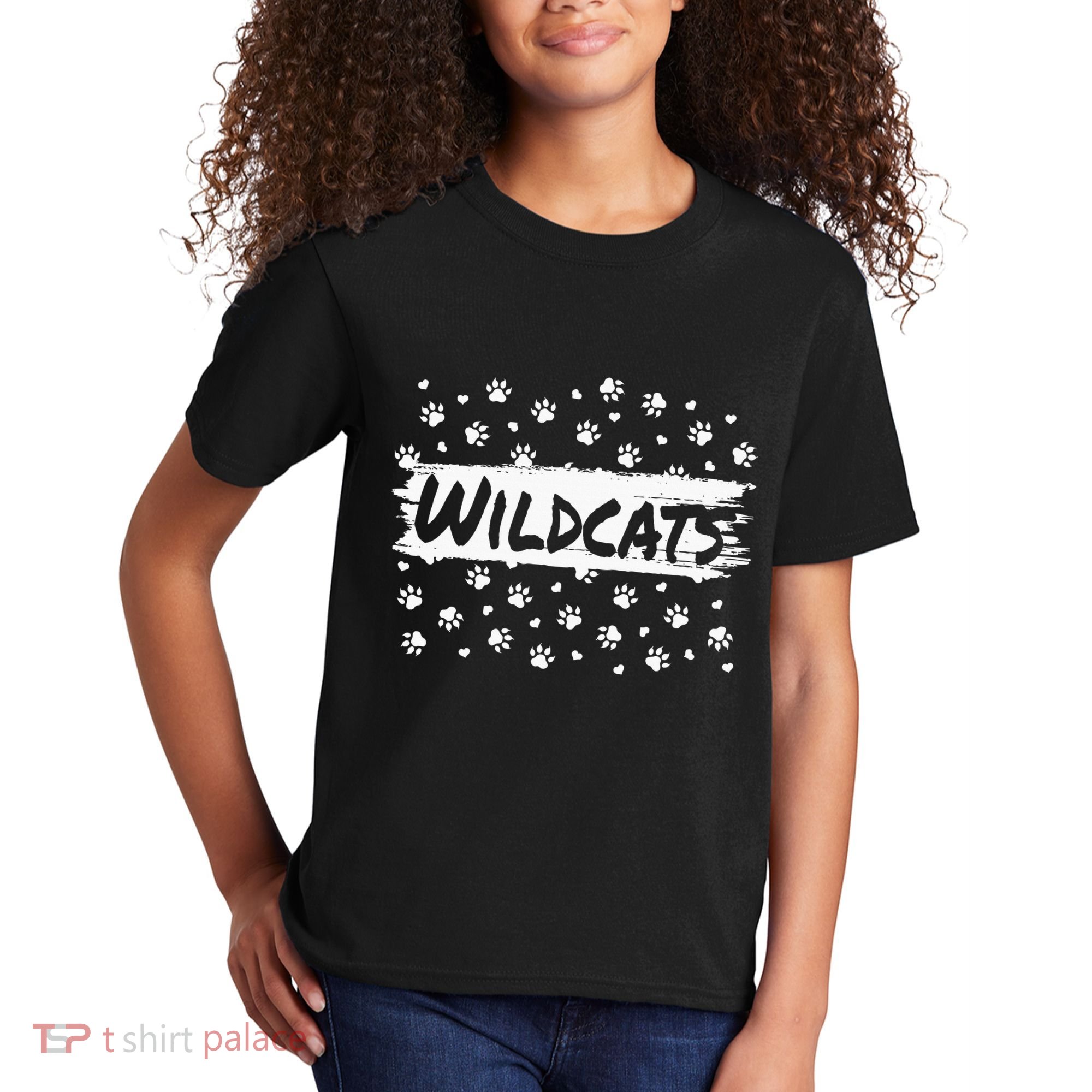 Wildcats Mascot School Spirit Back To School Footprint Squad Kids T-Shirt