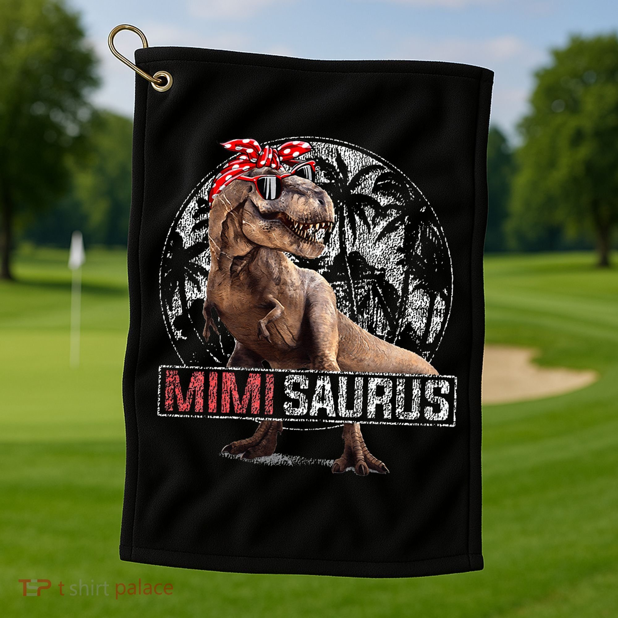 Womens Mimisaurus T Rex Dinosaur Funny Mimi Saurus Family Matching Golf Towel