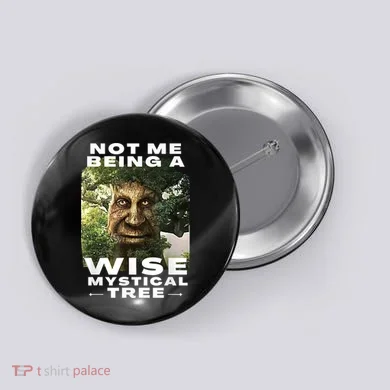 Wise Mystical Tree Face Old Mythical Oak Tree Funny Meme Button