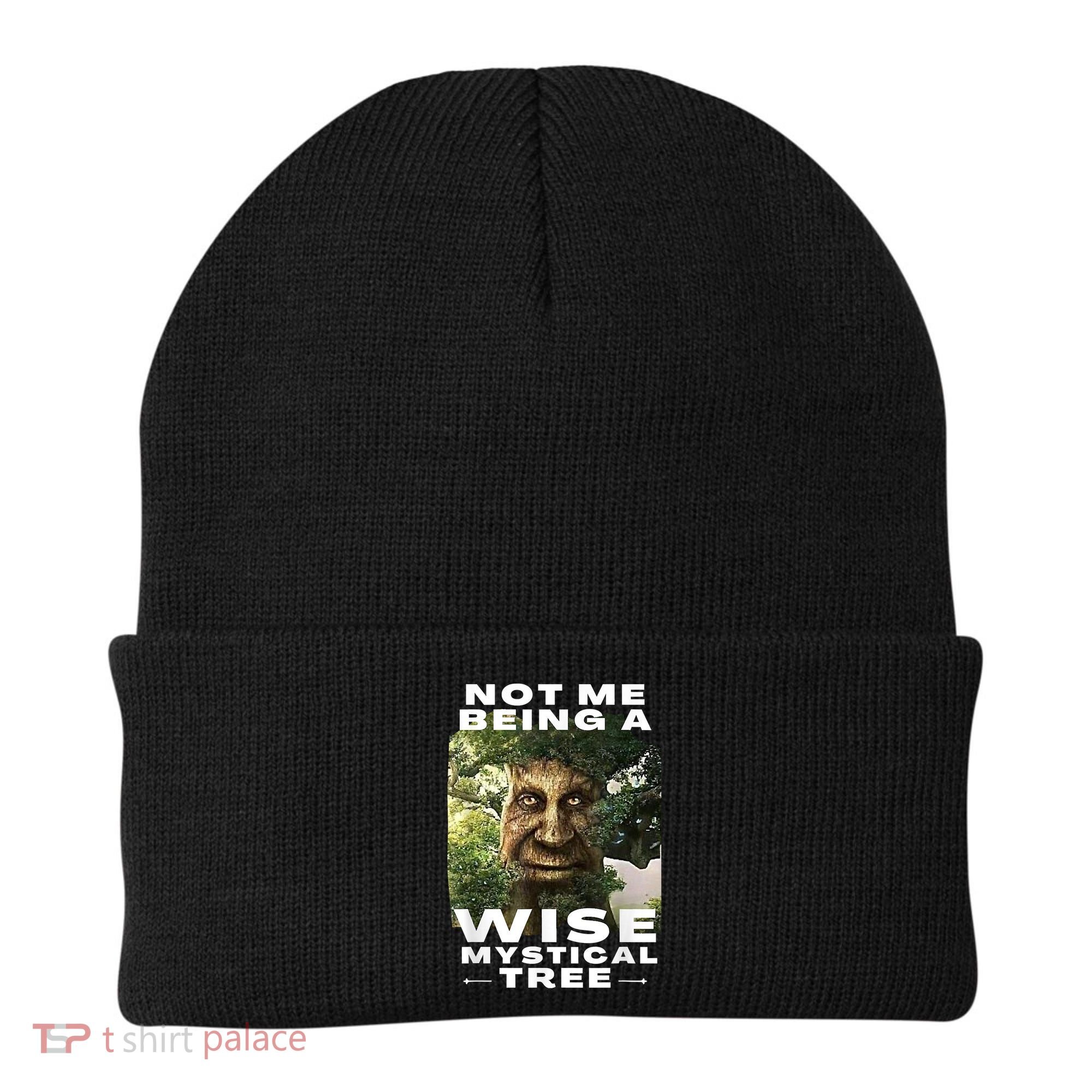 Wise Mystical Tree Face Old Mythical Oak Tree Funny Meme Beanie