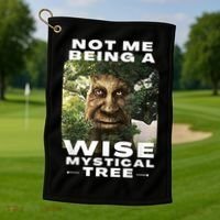 Wise Mystical Tree Face Old Mythical Oak Tree Funny Meme Golf Towel thumb 1