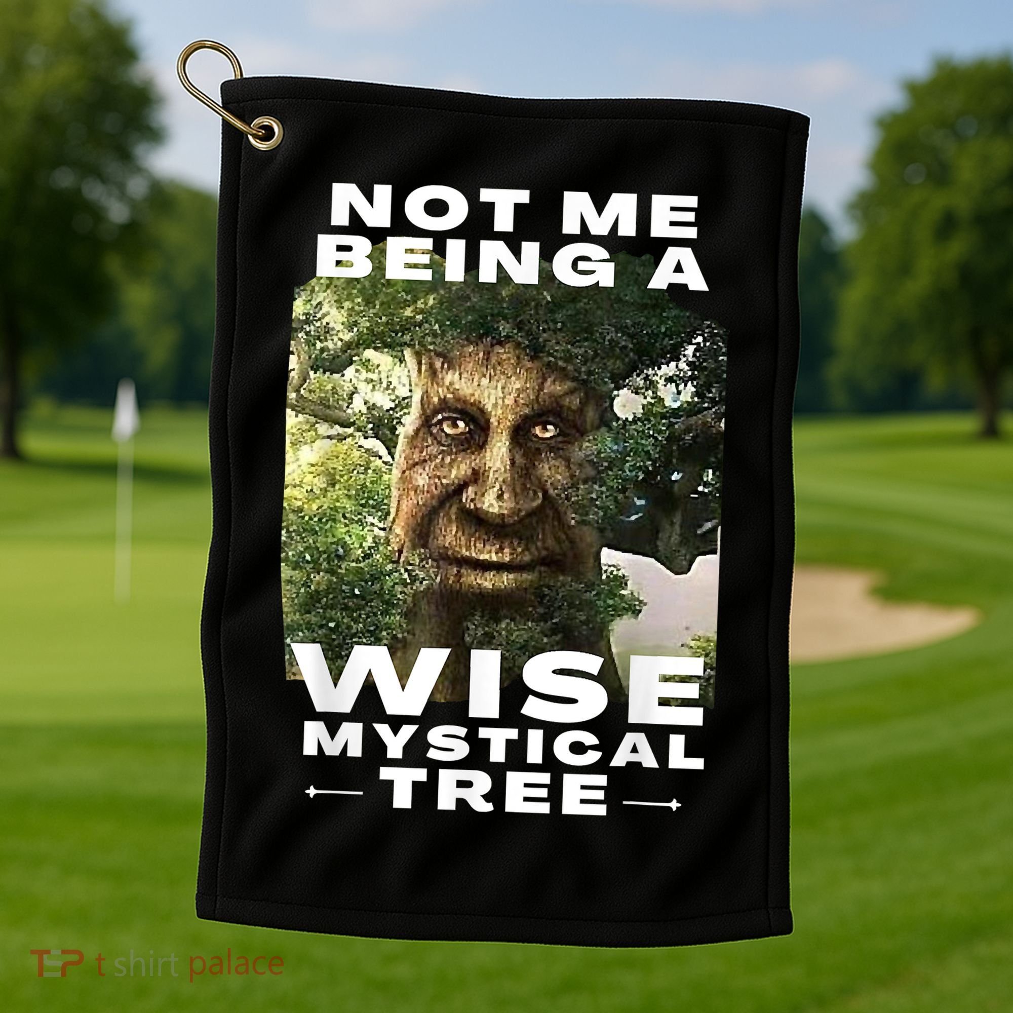 Wise Mystical Tree Face Old Mythical Oak Tree Funny Meme Golf Towel