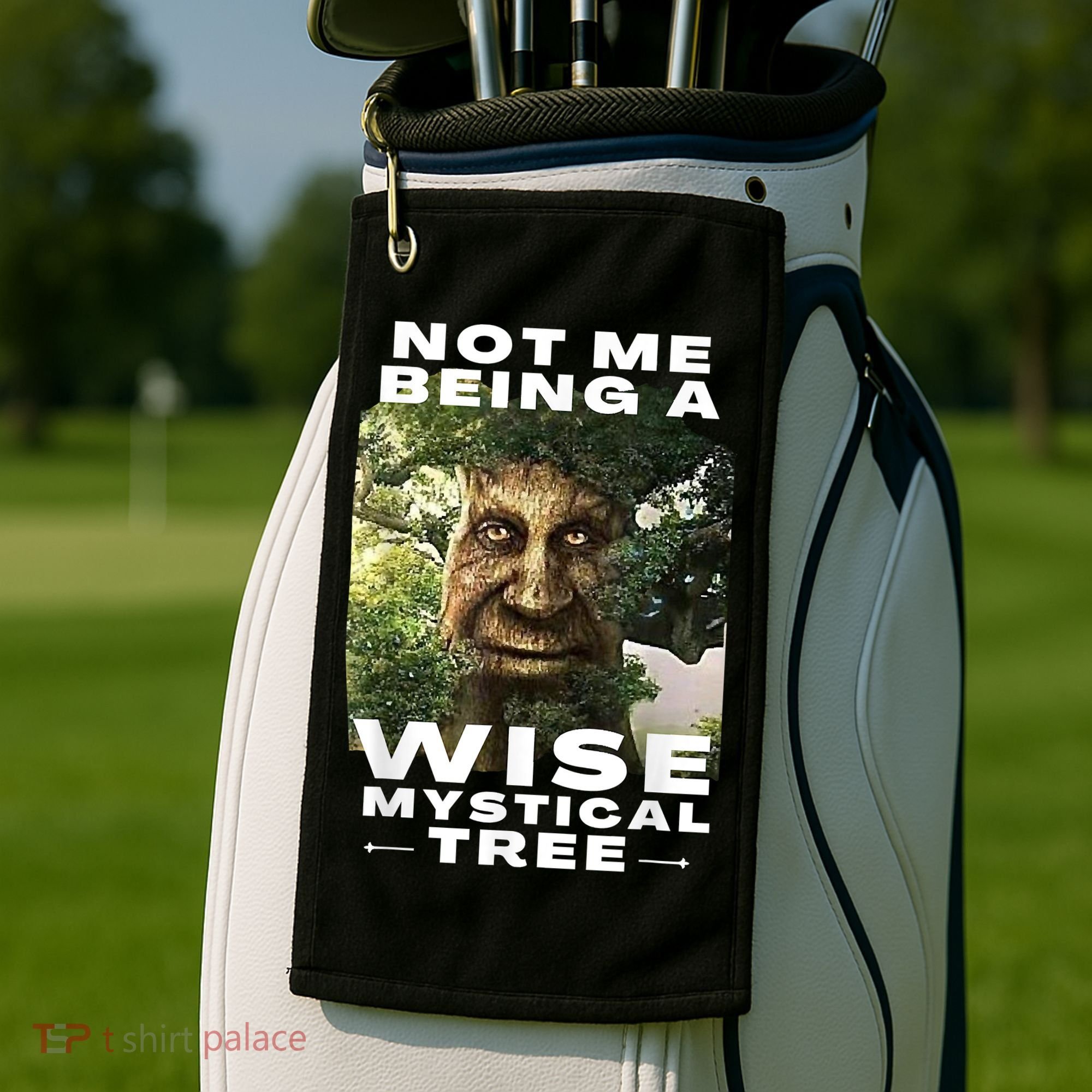 Wise Mystical Tree Face Old Mythical Oak Tree Funny Meme Golf Towel