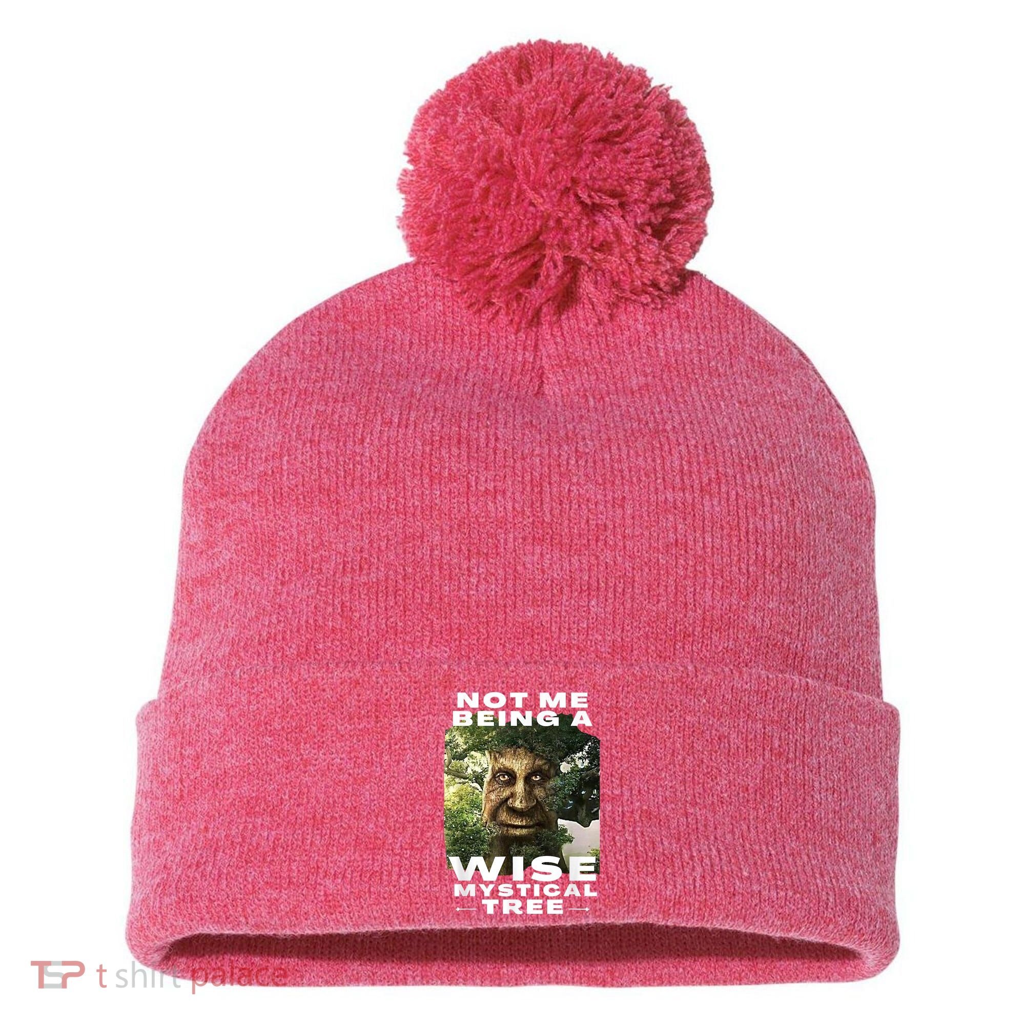 Wise Mystical Tree Face Old Mythical Oak Tree Funny Meme Pom Pom 12in Knit Beanie