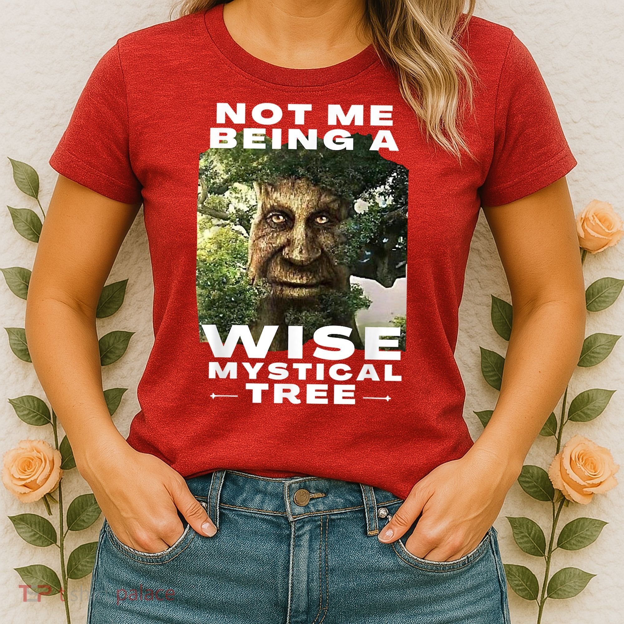 Wise Mystical Tree Face Old Mythical Oak Tree Funny Meme Women's T-Shirt