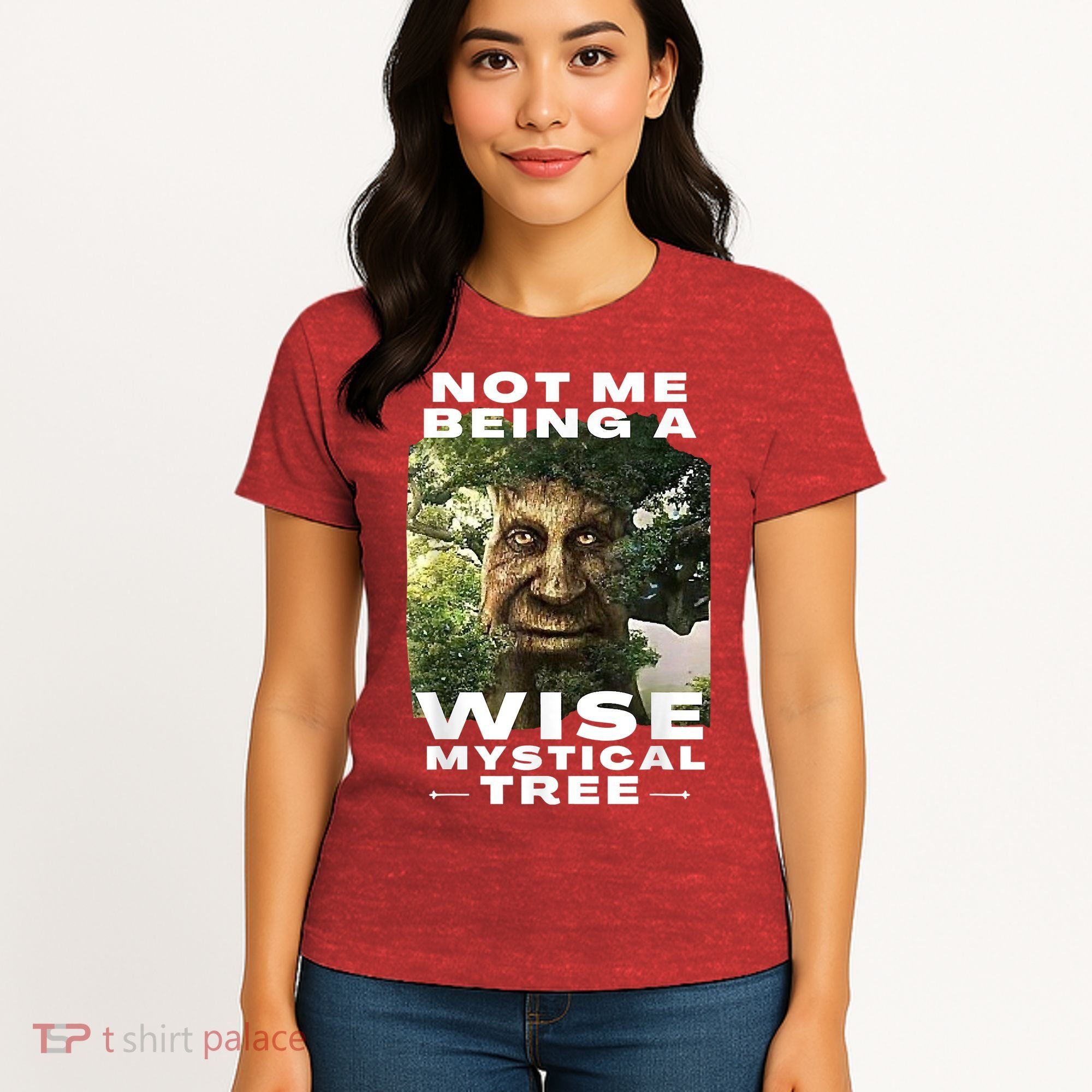 Wise Mystical Tree Face Old Mythical Oak Tree Funny Meme Women's T-Shirt