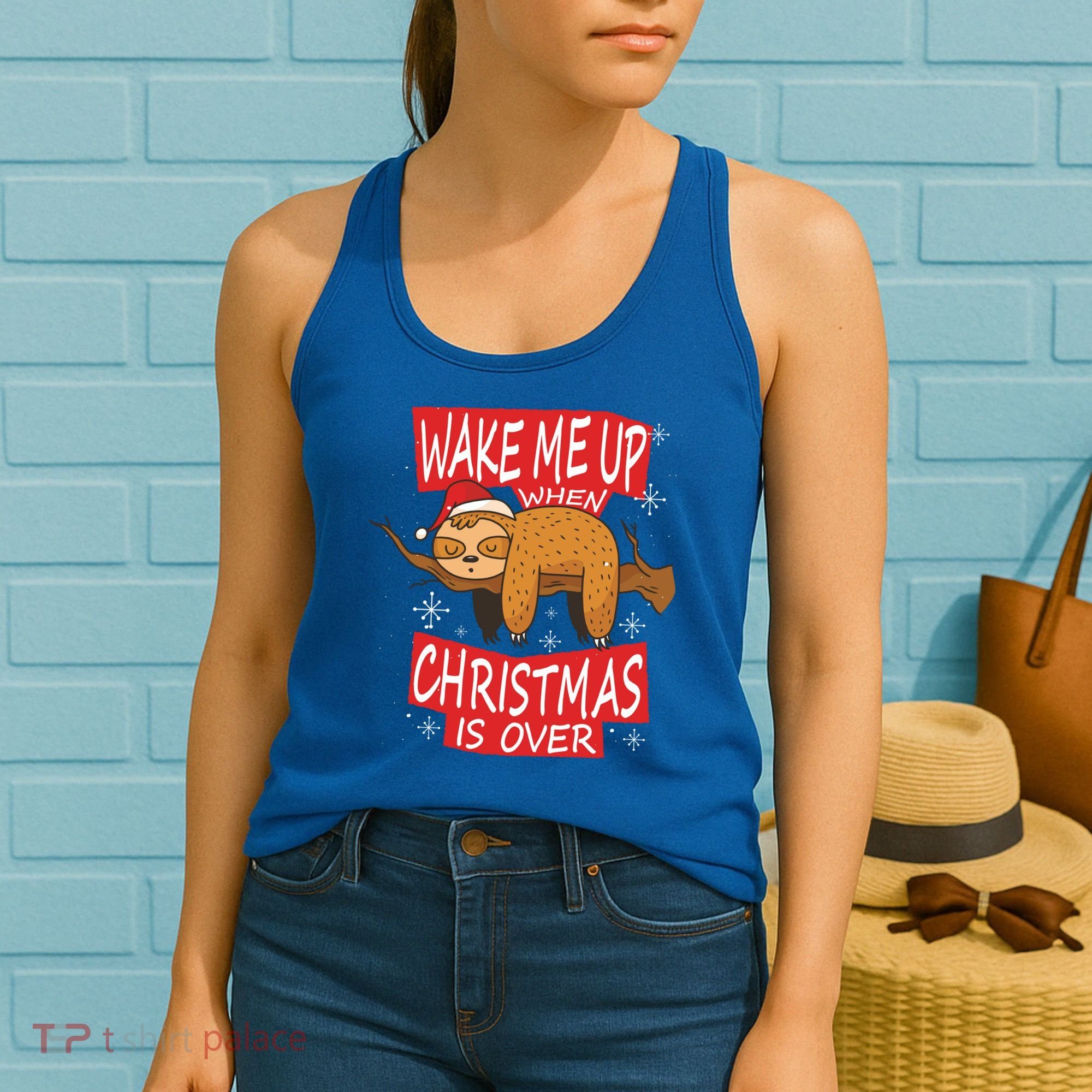 Wake Me Up When Xmas Is Over Sloth Costume Anti Christmas Meaningful Gift Women's Tank Top