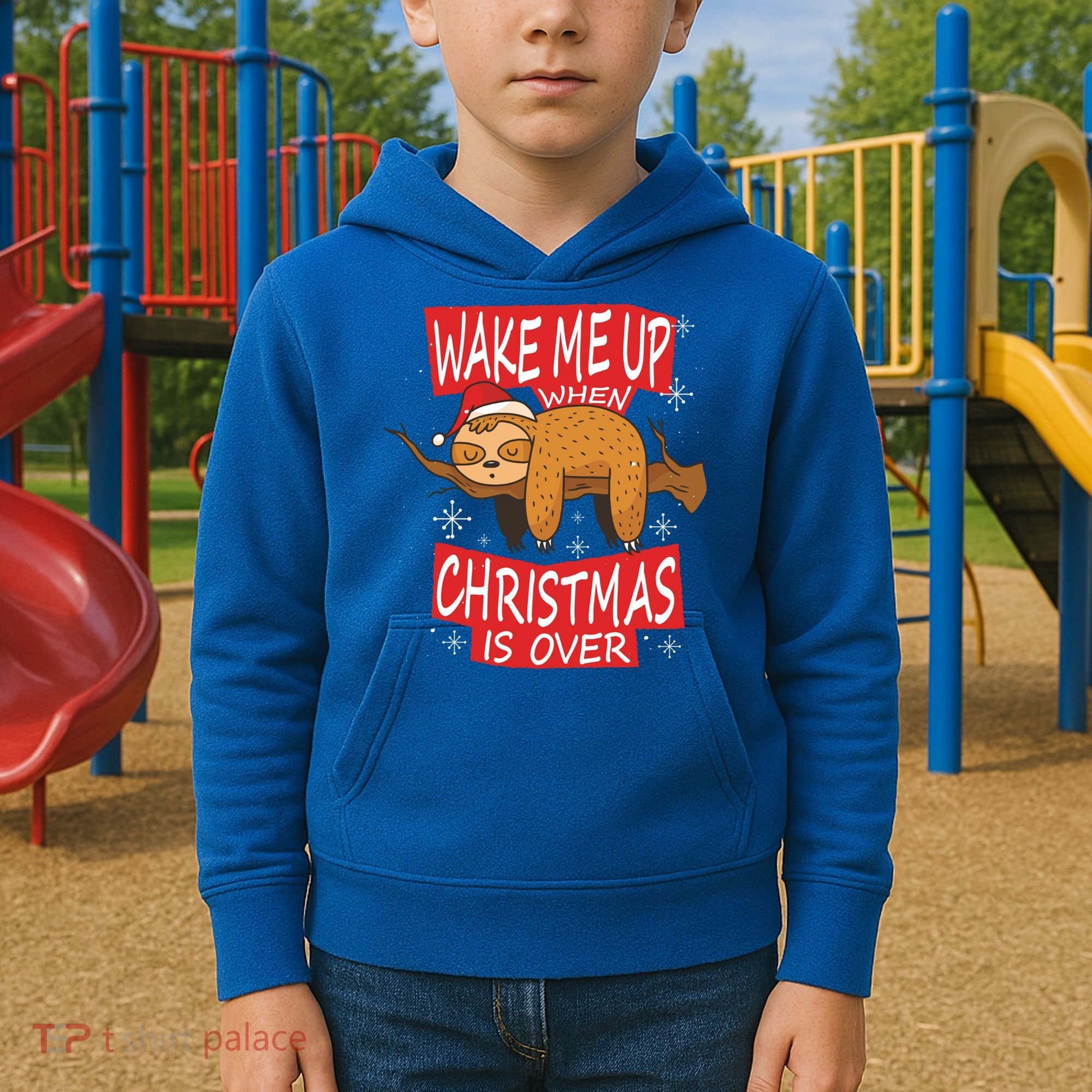 Wake Me Up When Xmas Is Over Sloth Costume Anti Christmas Meaningful Gift Kids Hoodie