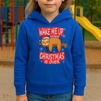 Wake Me Up When Xmas Is Over Sloth Costume Anti Christmas Meaningful Gift Kids Hoodie thumb 3