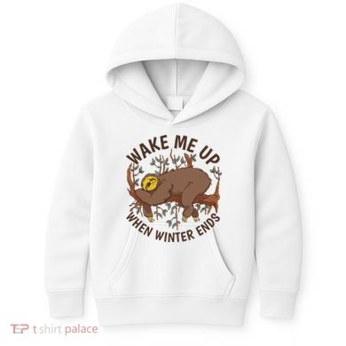 Wake Me Up When Winter Ends Sloth Kids Hoodie