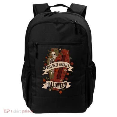 Wake Me Up When Its Halloween Funny Skeleton Coffin Backpack