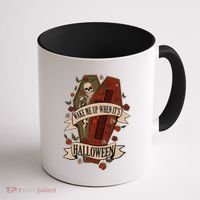 Wake Me Up When Its Halloween Funny Skeleton Coffin Coffee Mug thumb 1