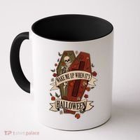 Wake Me Up When Its Halloween Funny Skeleton Coffin Coffee Mug thumb 0