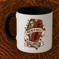 Wake Me Up When Its Halloween Funny Skeleton Coffin Coffee Mug thumb 2