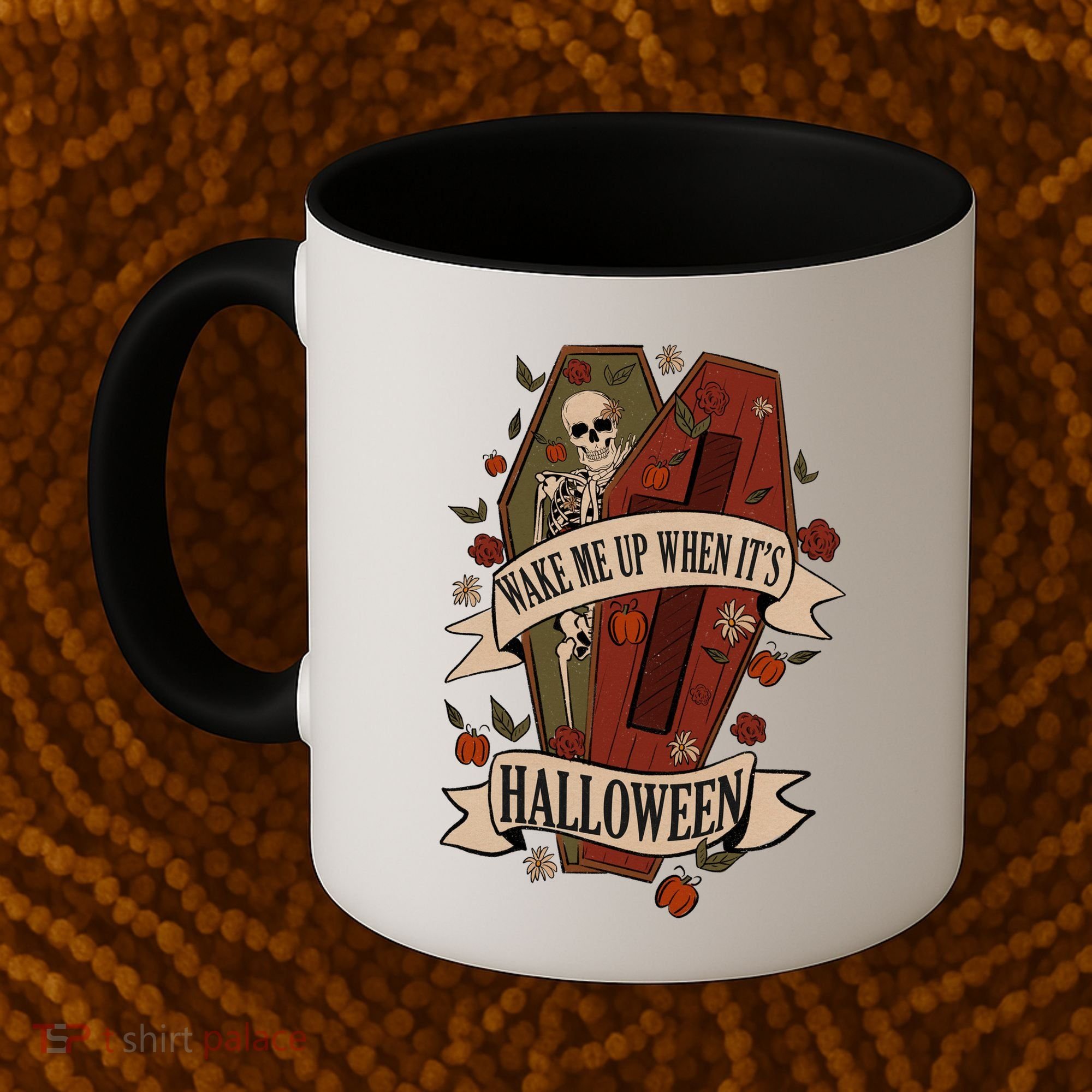 Wake Me Up When Its Halloween Funny Skeleton Coffin Coffee Mug