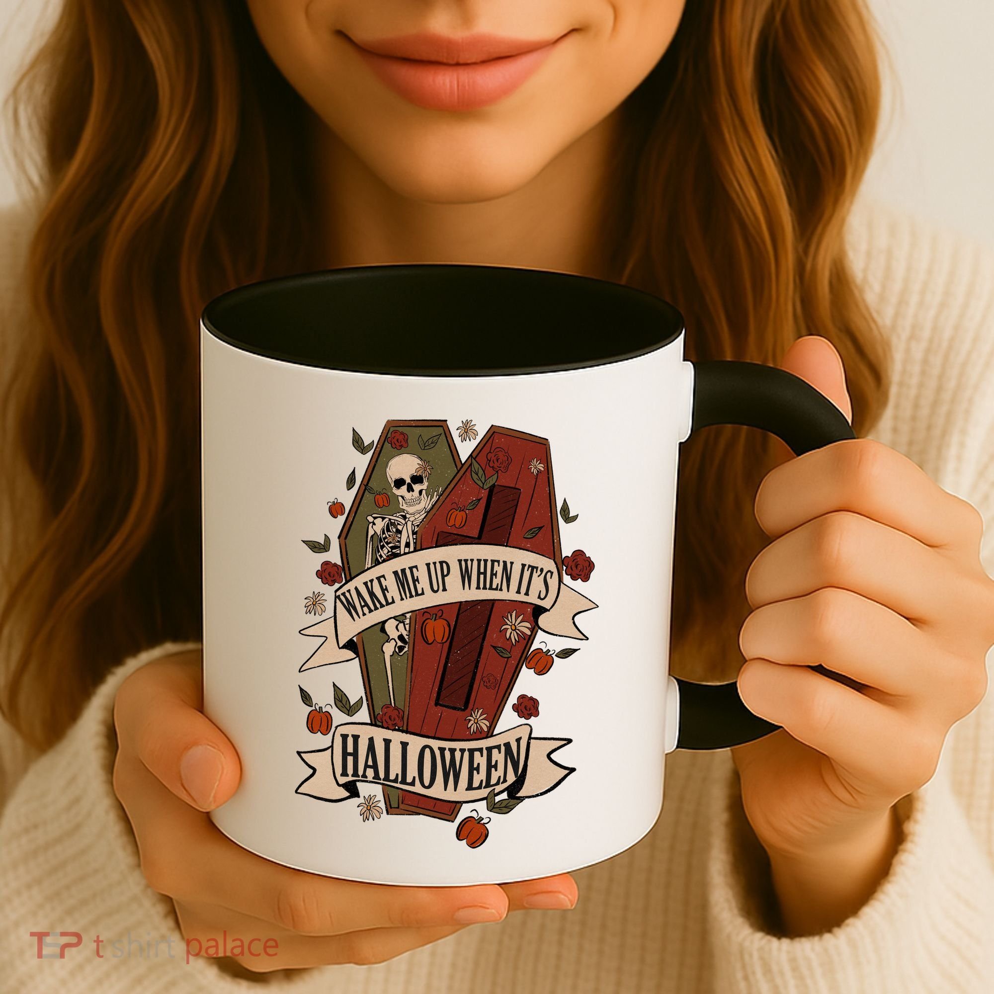 Wake Me Up When Its Halloween Funny Skeleton Coffin Coffee Mug